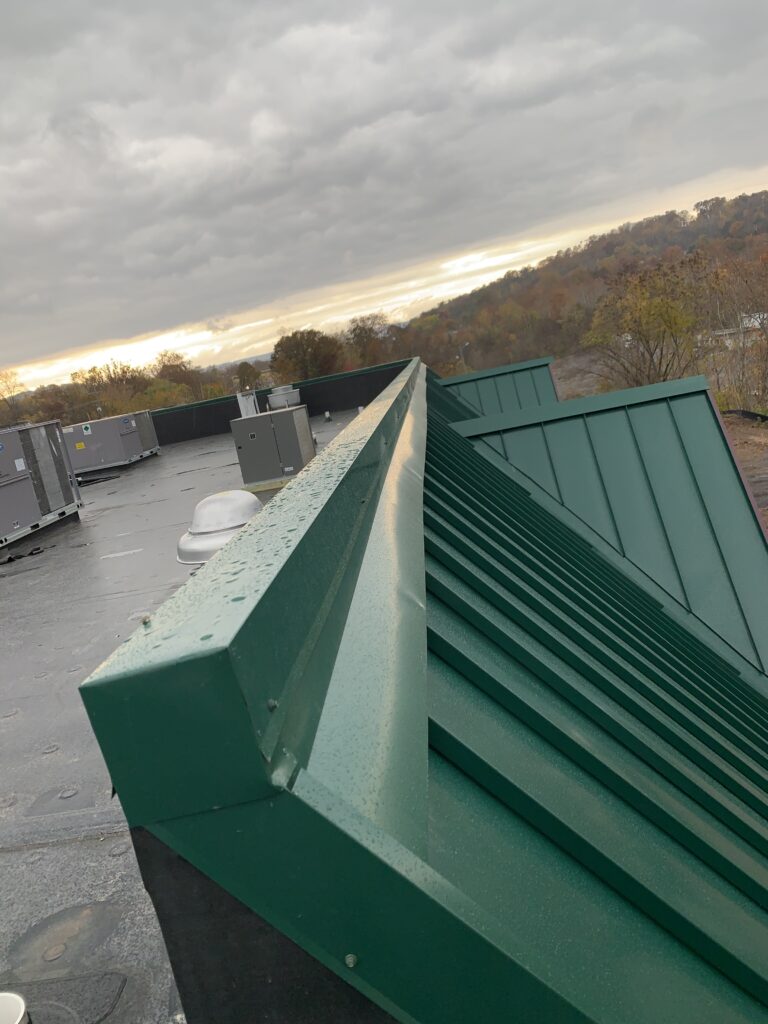 Standing seam metal roofing on a commercial new construction job.